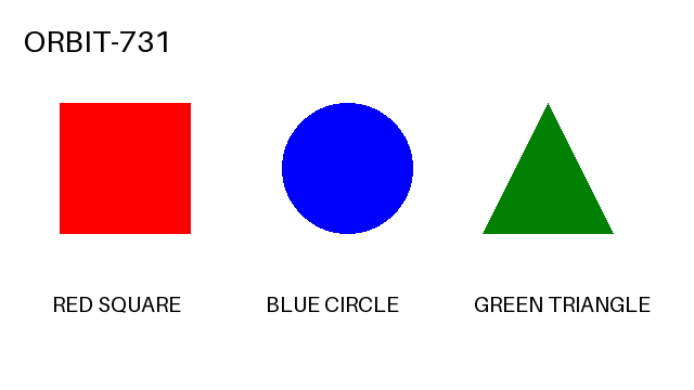 Local test image showing ORBIT-731, a red square, a blue circle and a green triangle